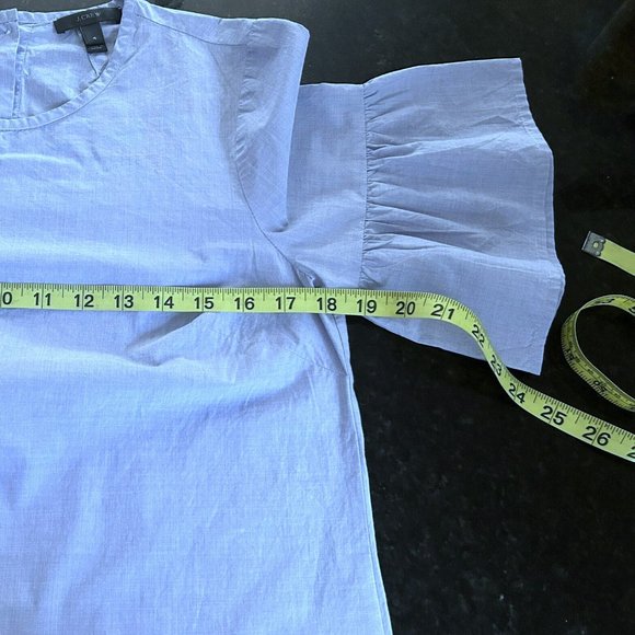 J CREW Womens Button Back Blouse Size 4 Light Blue Chambray Short Bell Sleeves - Picture 4 of 8